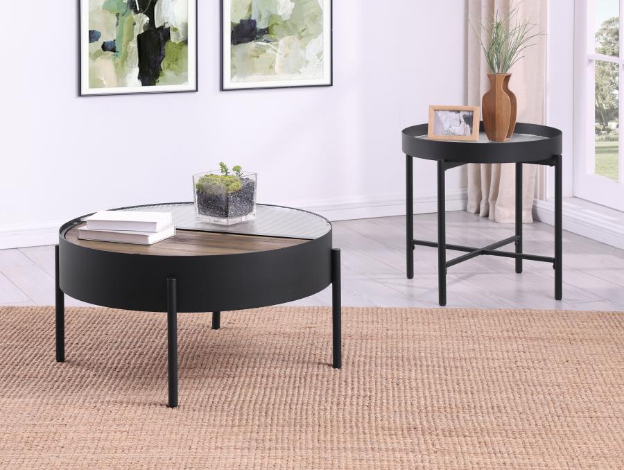Modal Additional Images for Ozella Round Coffee Table with Hidden Storage Sandy Black