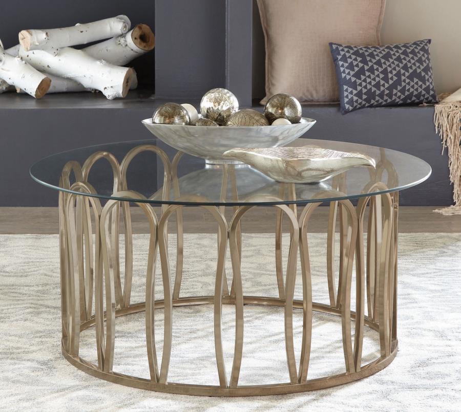 (image for) Monett Round Glass Top Coffee Table Chocolate Chrome