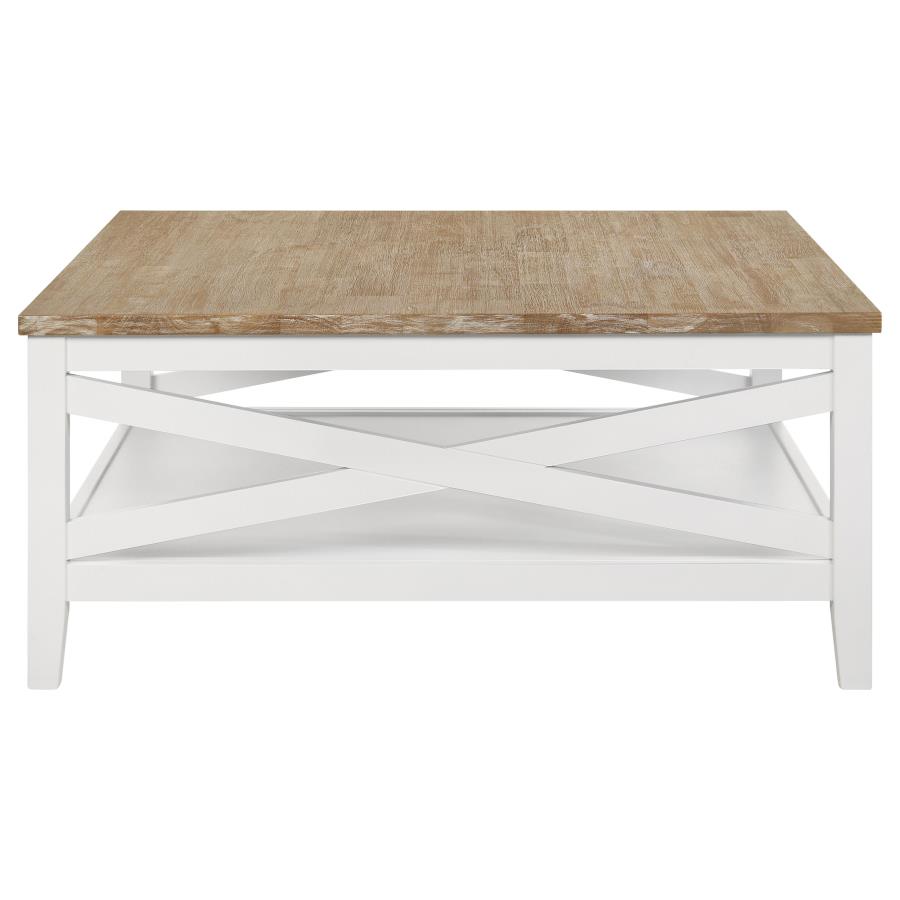 (image for) Hollis Square Wood Coffee Table With Shelf Brown and White