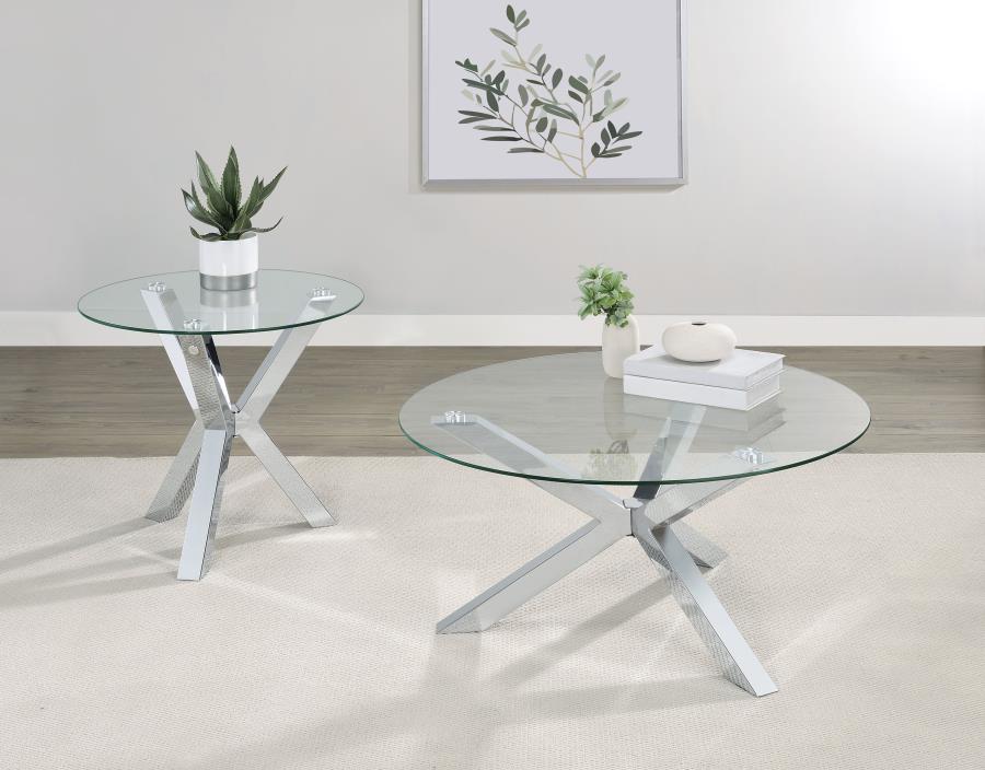 Modal Additional Images for Kenzie Round Tempered Glass Top End Side Table Chrome