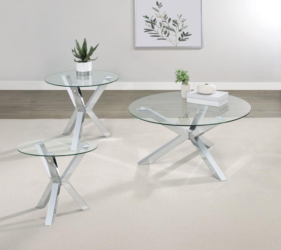 (image for) Kenzie 3-piece Round Coffee and End Table Set Chrome
