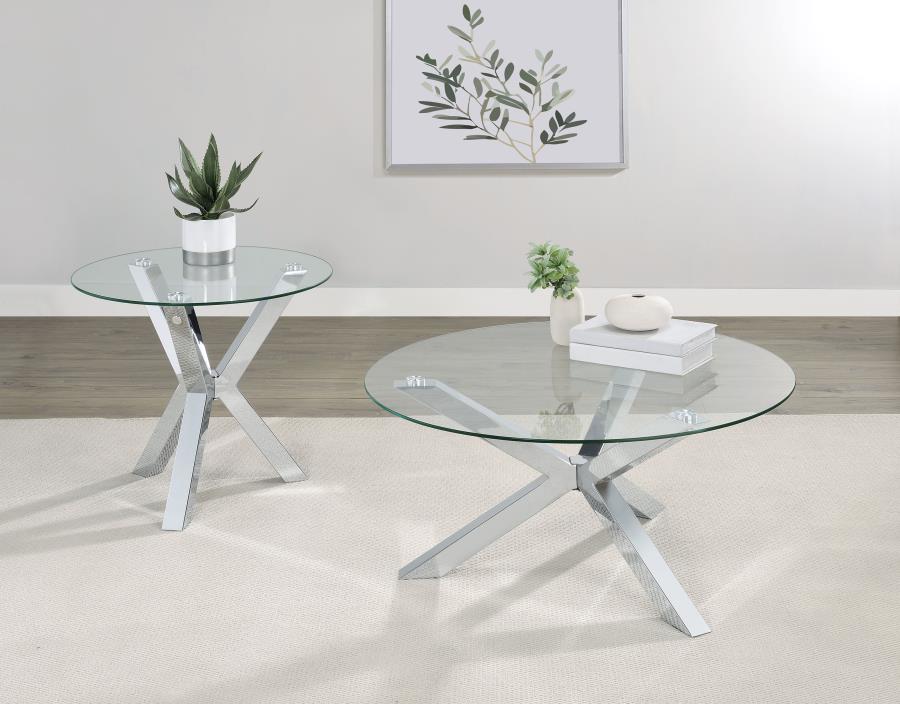 Modal Additional Images for Kenzie Round Tempered Glass Top Cocktail Coffee Table Chrome