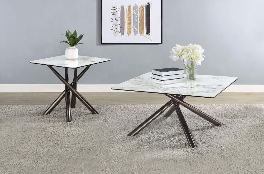 Modal Additional Images for Carvell Square Sintered Stone End Side Table Mirage White