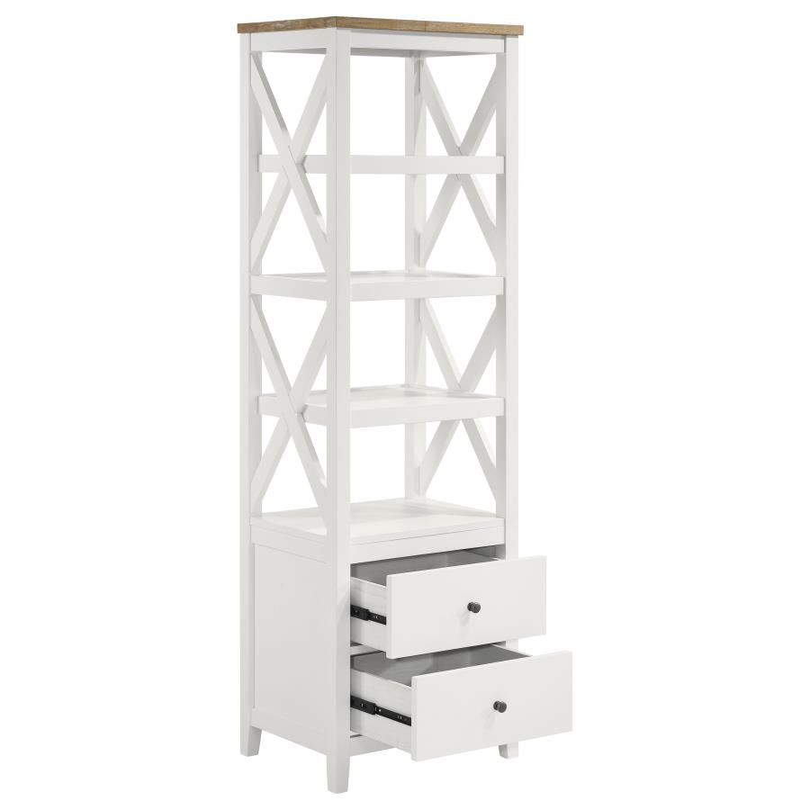 (image for) Hollis 4-shelf Wood Media Tower with Drawers Brown and White