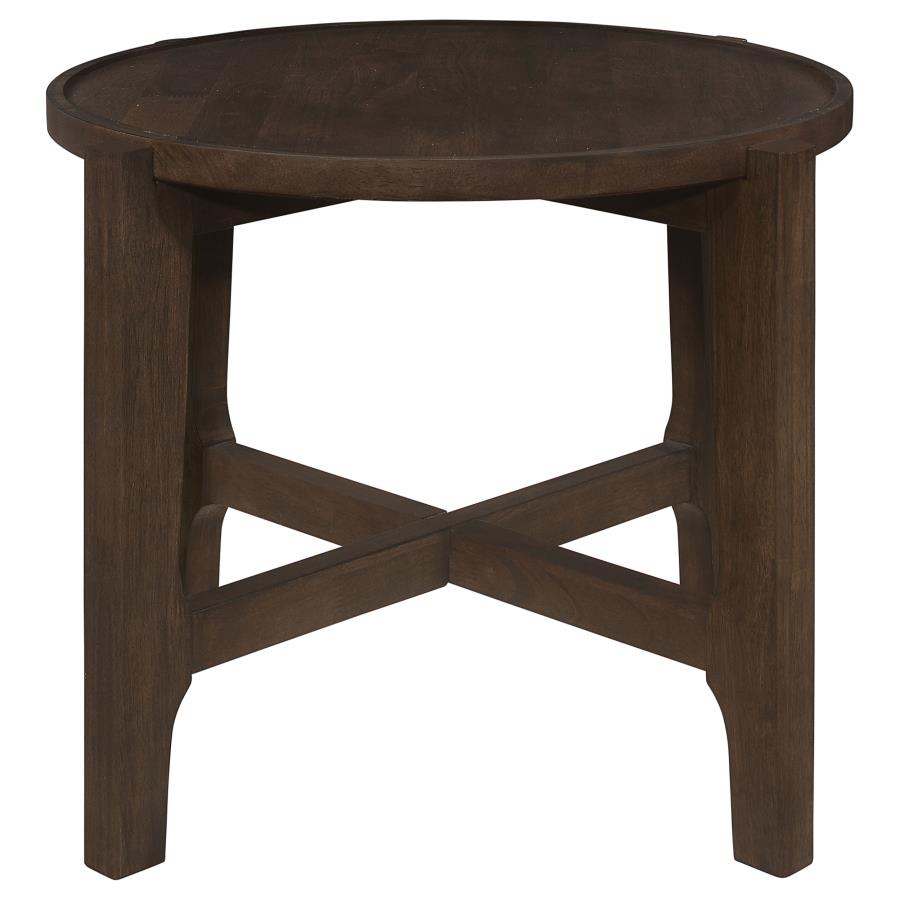 (image for) Cota Round Solid Wood End Table Dark Brown