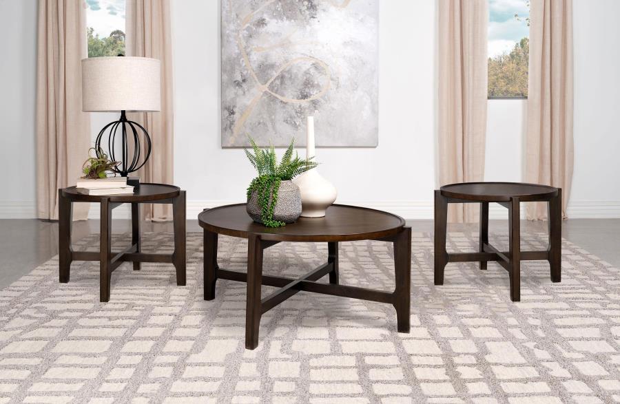 (image for) Cota 3-piece Solid Wood Coffee and End Table Set Dark Brown