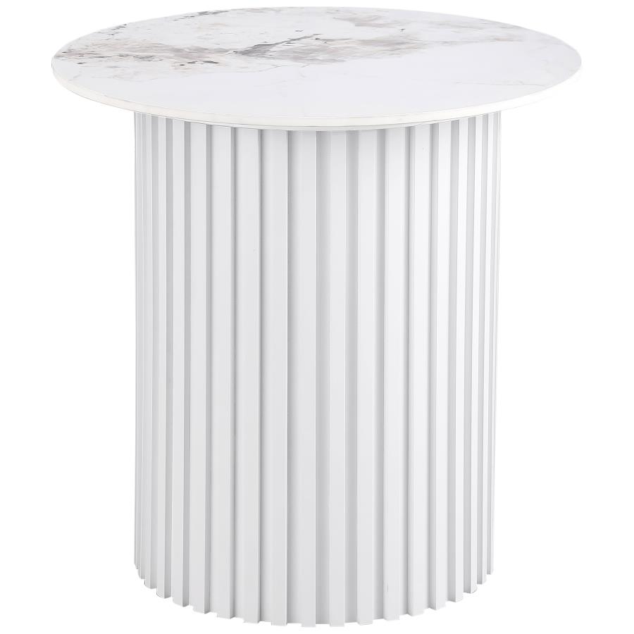 (image for) Rowena Round Sintered Stone End Table White Faux Marble - Click Image to Close