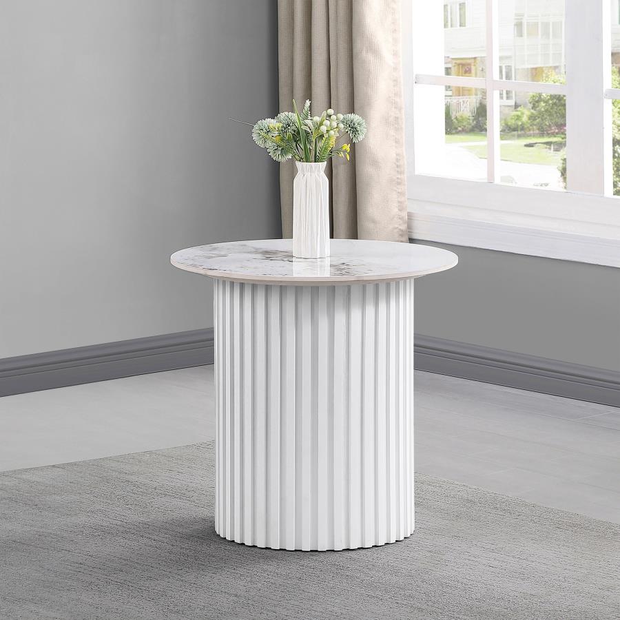 (image for) Rowena Round Sintered Stone End Table White Faux Marble