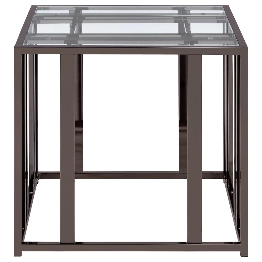 (image for) Adri Rectangular Glass Top Side End Table Black Nickel