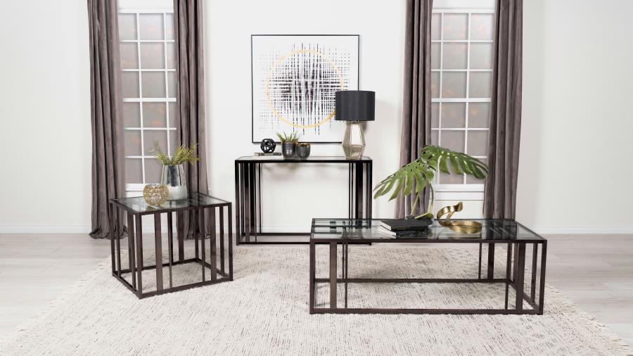 (image for) Adri Glass Top Entryway Sofa Console Table Black Nickel