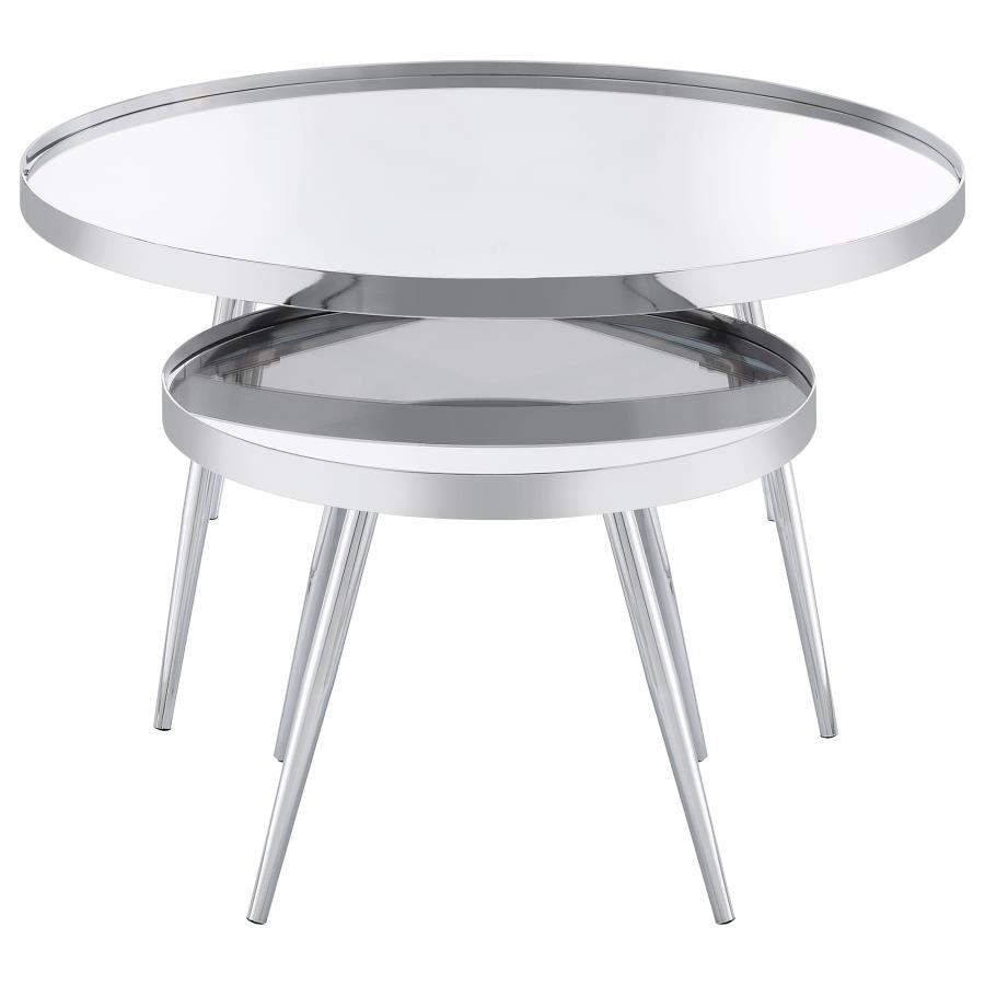 (image for) Kaelyn 2-Piece Round Mirror Top Nesting Coffee Table Chrome