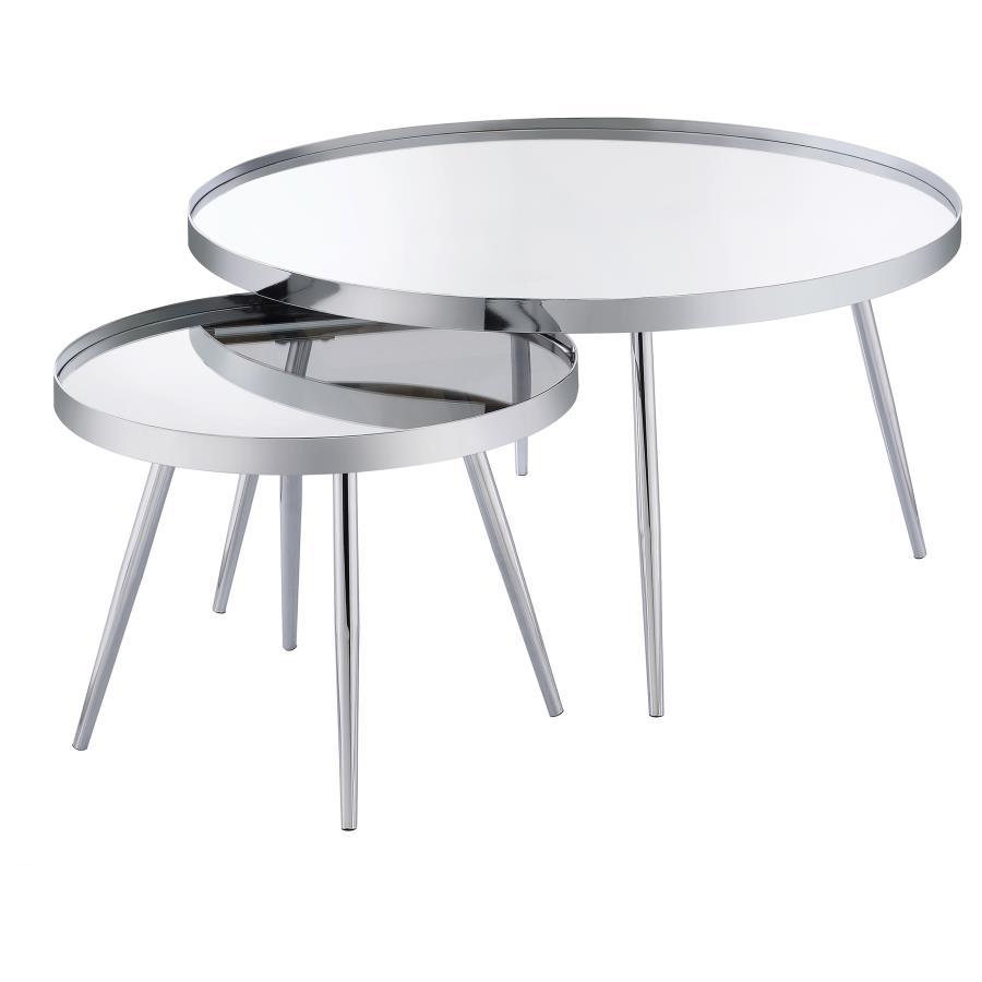 (image for) Kaelyn 2-Piece Round Mirror Top Nesting Coffee Table Chrome