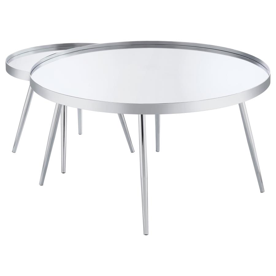 (image for) Kaelyn 2-Piece Round Mirror Top Nesting Coffee Table Chrome