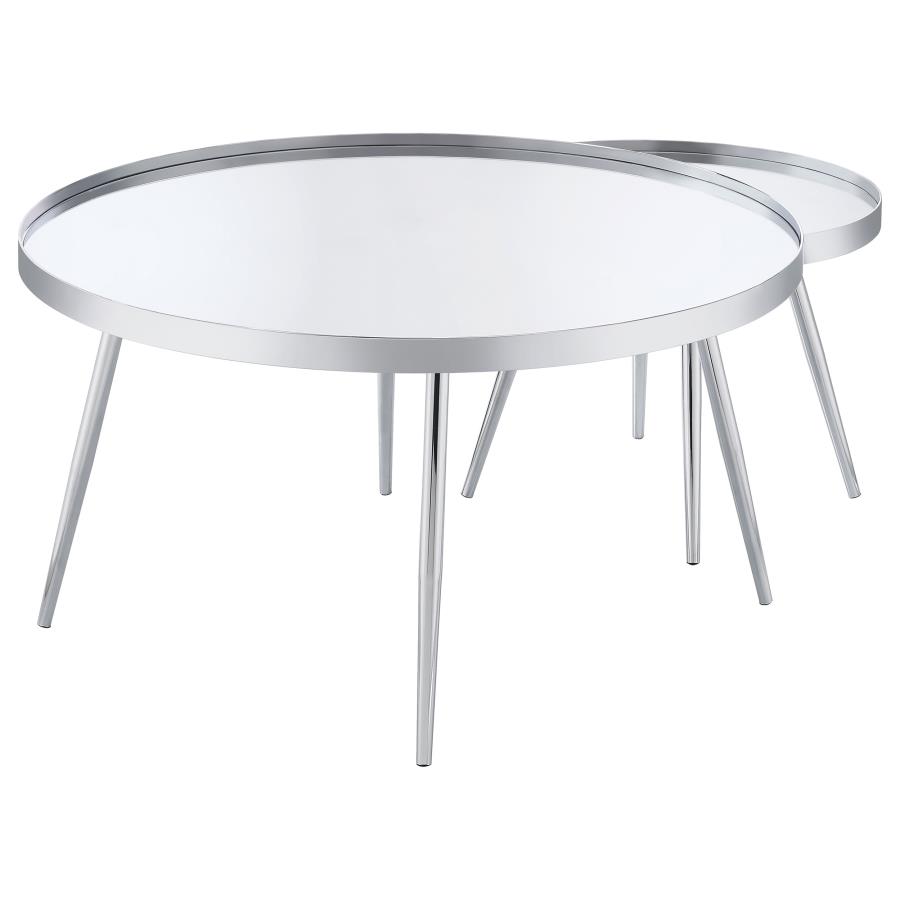 (image for) Kaelyn 2-Piece Round Mirror Top Nesting Coffee Table Chrome