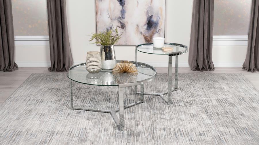 (image for) Delia 2-Piece Round Glass Top Nesting Coffee Table Chrome