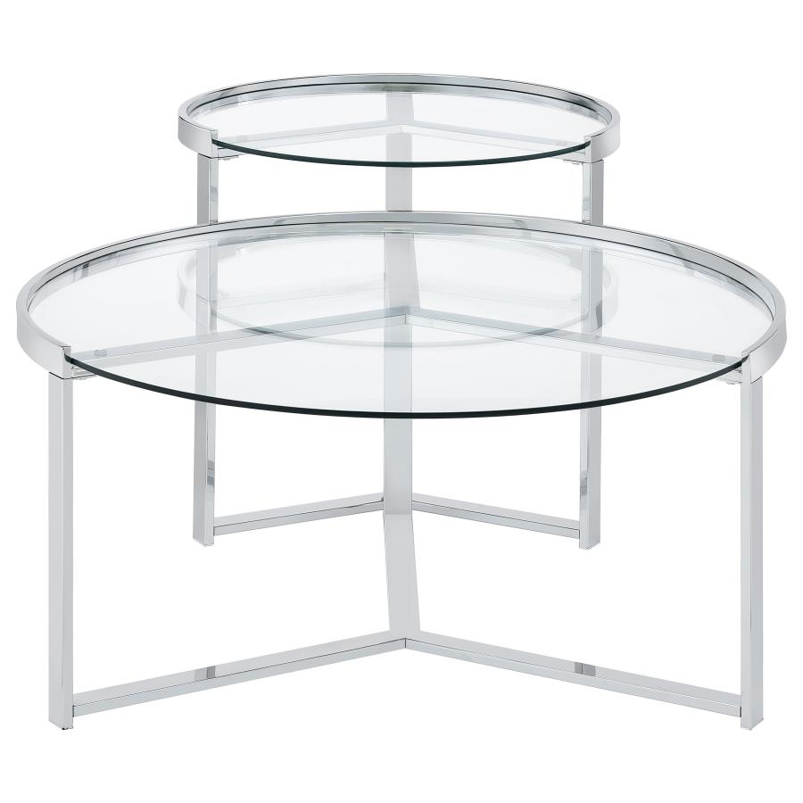 (image for) Delia 2-Piece Round Glass Top Nesting Coffee Table Chrome