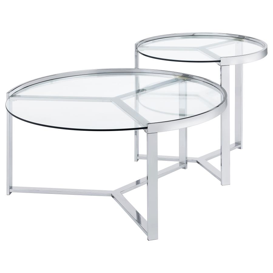 (image for) Delia 2-Piece Round Glass Top Nesting Coffee Table Chrome