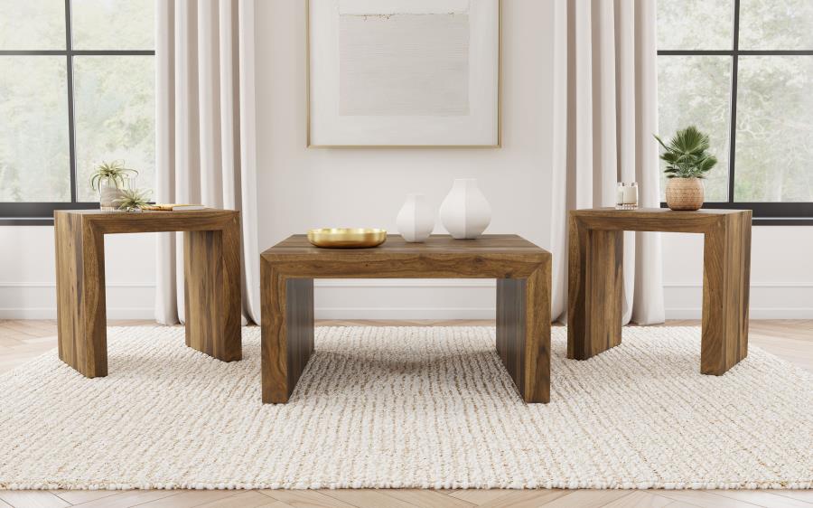 (image for) Odilia 3-piece Solid Wood Coffee and End Table Set Auburn