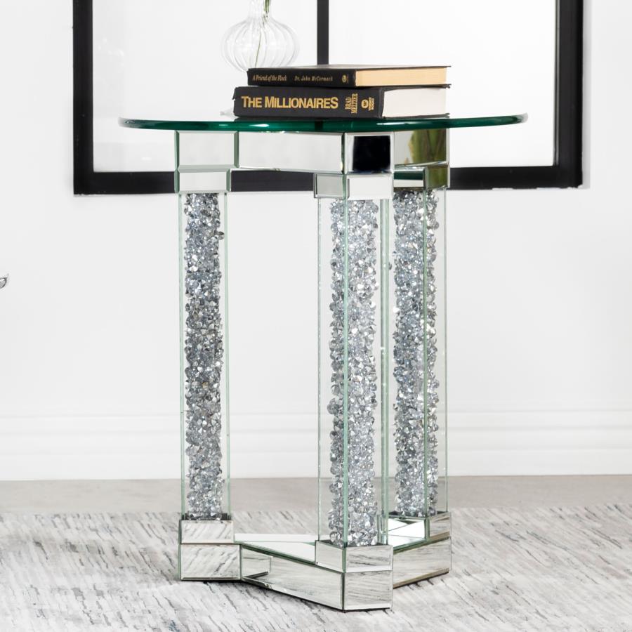 (image for) Octave Square Glass Top Mirrored Acrylic End Table Silver