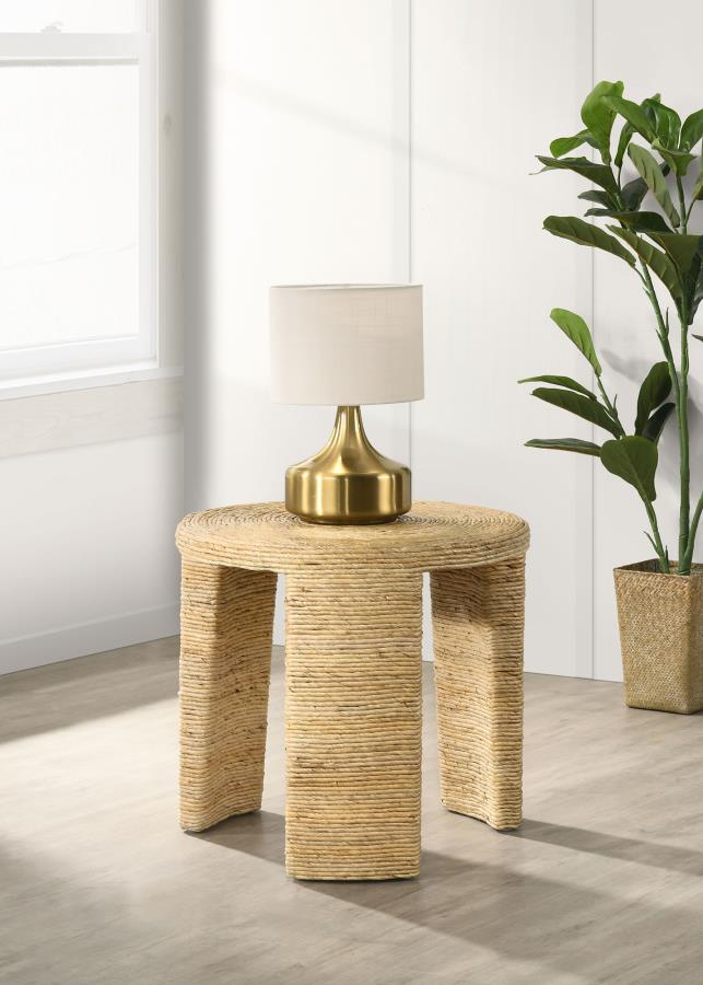 (image for) Artina Woven Rattan Round Side End Table Natural Brown