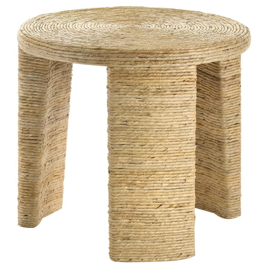 (image for) Artina Woven Rattan Round Side End Table Natural Brown