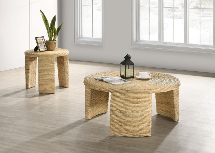 (image for) Artina Woven Rattan Round Side End Table Natural Brown