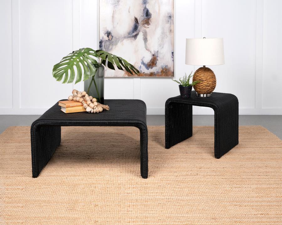 (image for) Cahya 2-piece Rattan Coffee and End Table Set Black