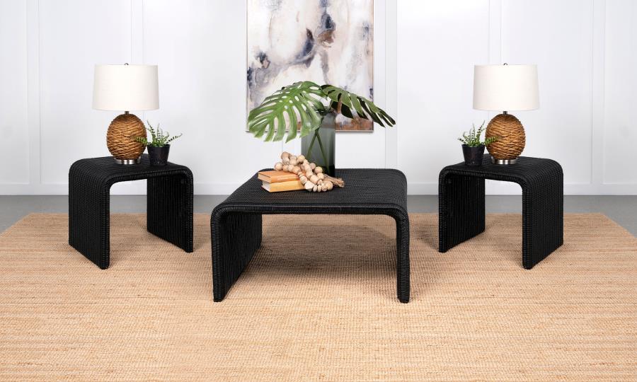(image for) Cahya 3-piece Rattan Coffee and End Table Set Black