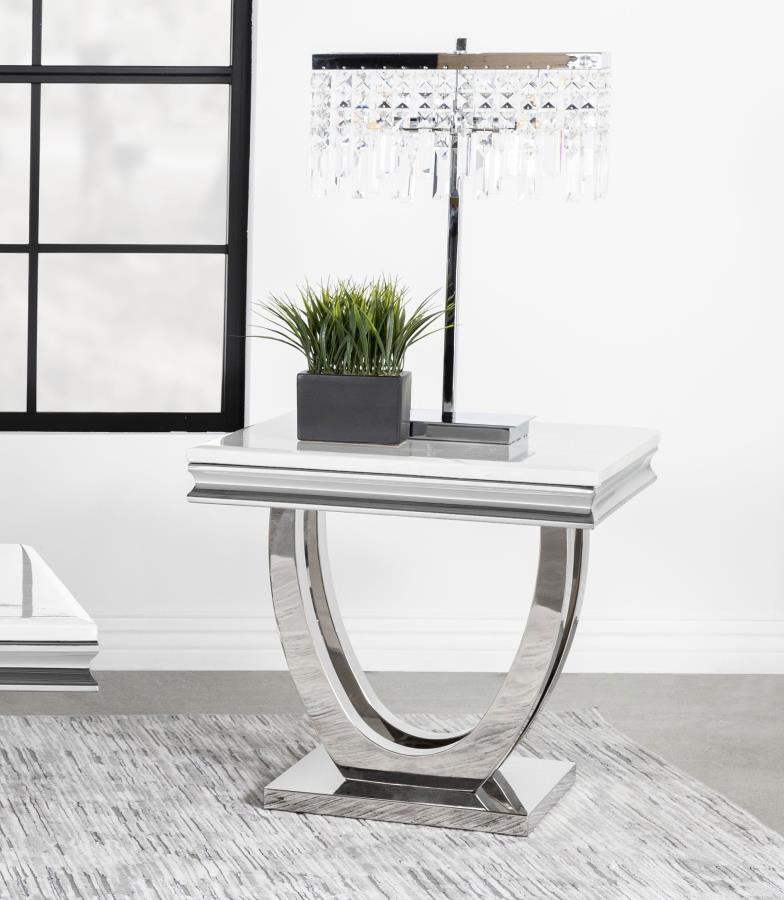 (image for) Kerwin Square Stone Top End Table White and Chrome