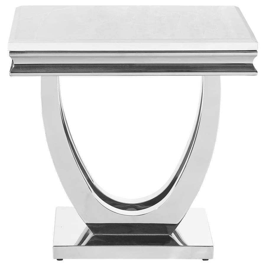 (image for) Kerwin Square Stone Top End Table White and Chrome