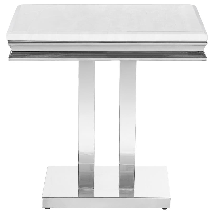 (image for) Kerwin Square Stone Top End Table White and Chrome