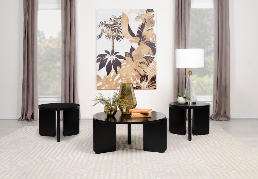(image for) Cordova 3-piece Solid Wood Coffee and End Table Set Black