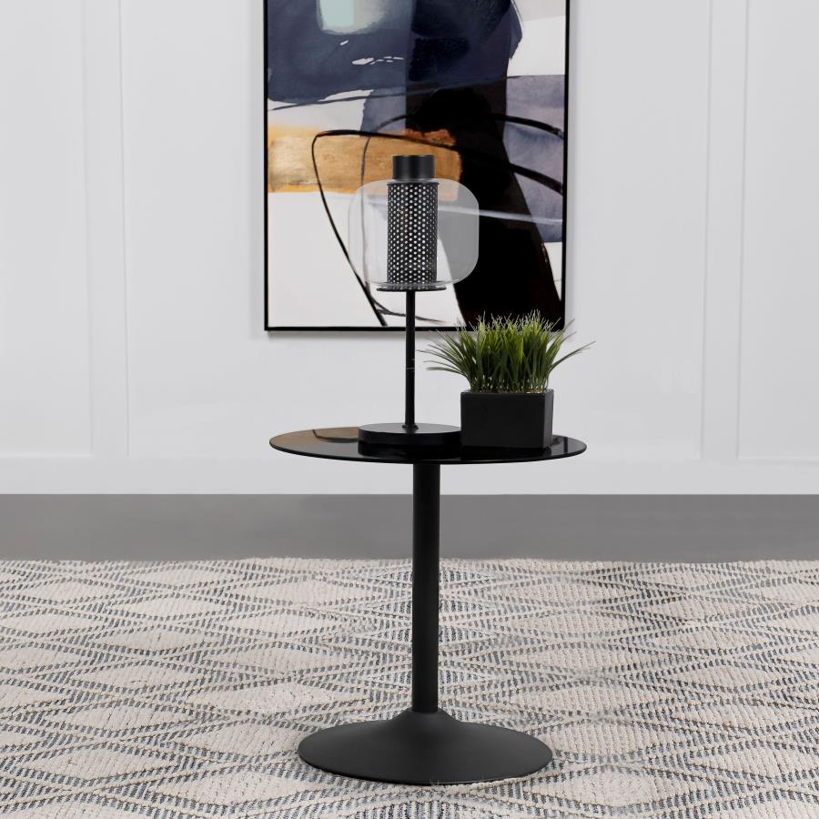 (image for) Ganso Round Metal End Table With Tempered Glass Top Black