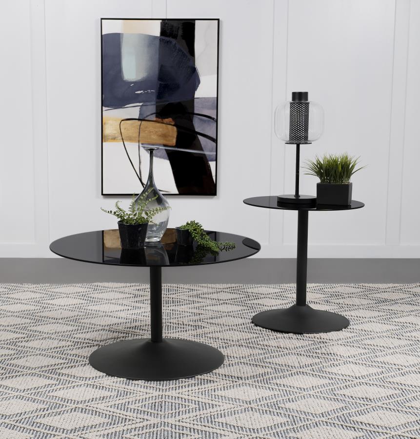 (image for) Ganso 2-piece Round Glass Top Coffee and End Table Set Black