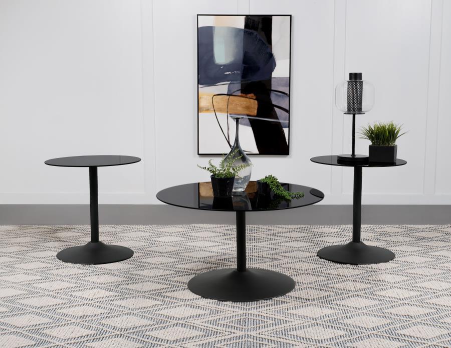 (image for) Ganso 3-piece Round Glass Top Coffee and End Table Set Black