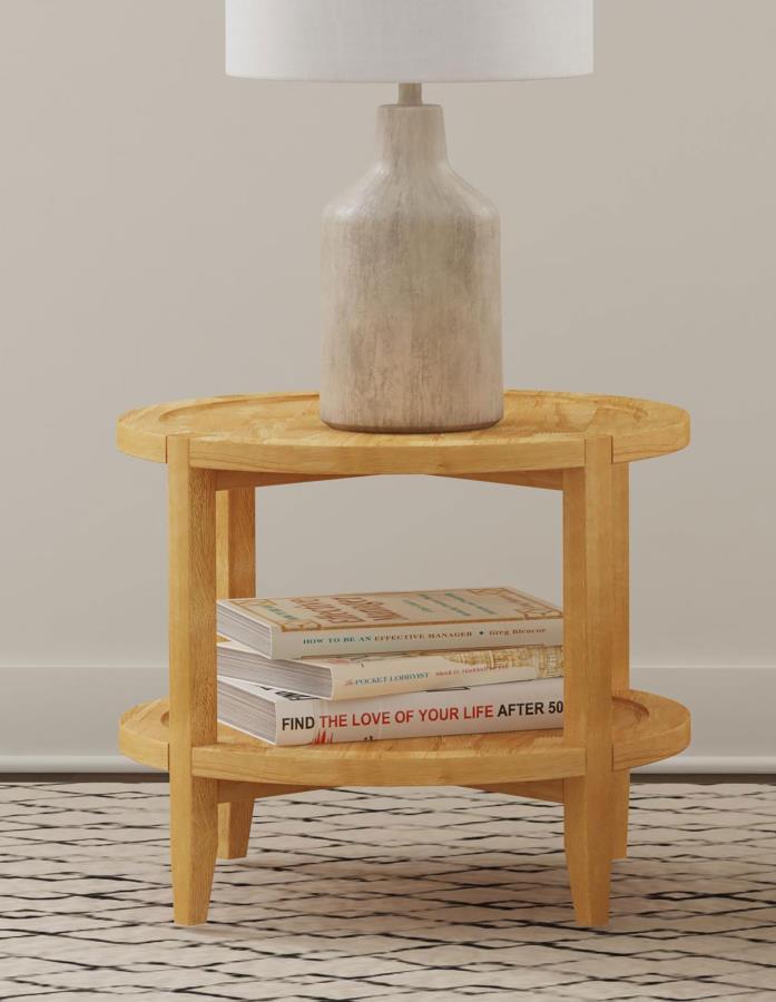 (image for) Camillo Round Solid Wood Side End Table Maple Brown