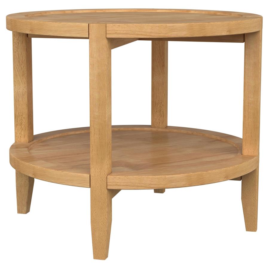 (image for) Camillo Round Solid Wood Side End Table Maple Brown