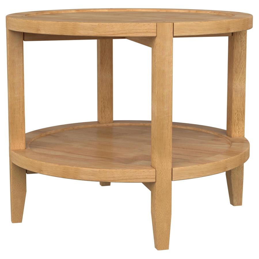 (image for) Camillo Round Solid Wood Side End Table Maple Brown