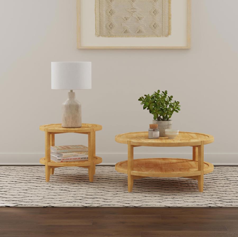 (image for) Camillo Round Solid Wood Side End Table Maple Brown