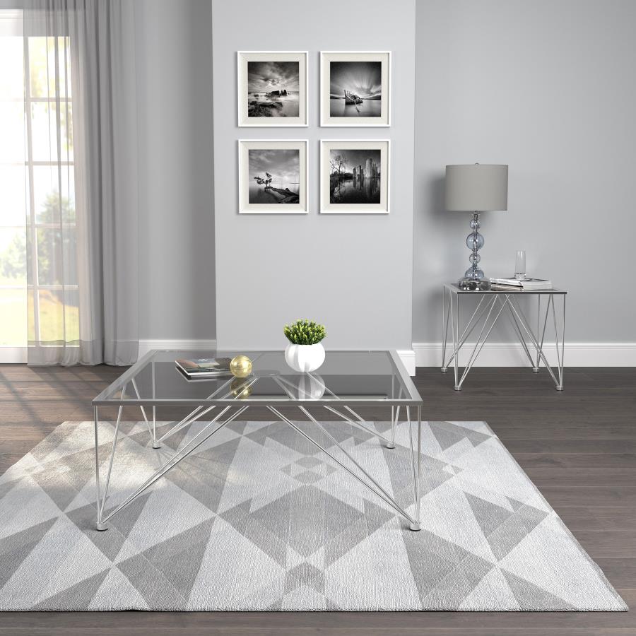 Modal Additional Images for Chalet Square Smoked Glass Top End Table Chrome
