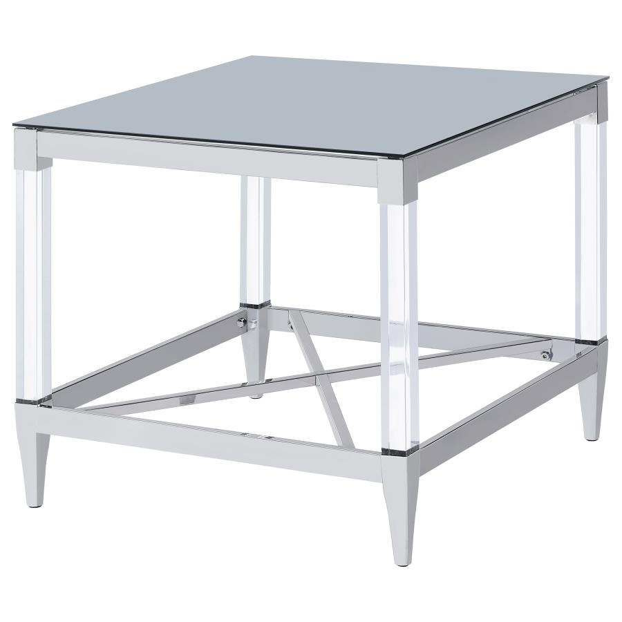 (image for) Lindley Square Tempered Mirror Acrylic Side End Table Chrome