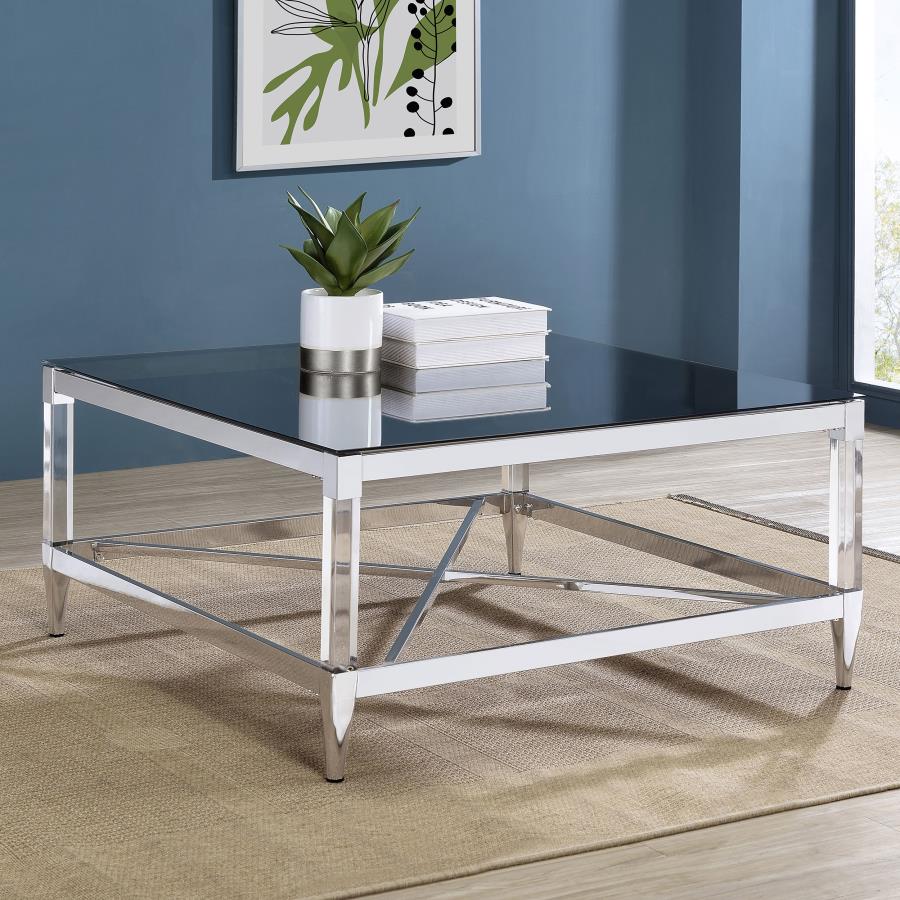 (image for) Lindley Square Tempered Mirror Acrylic Coffee Table Chrome