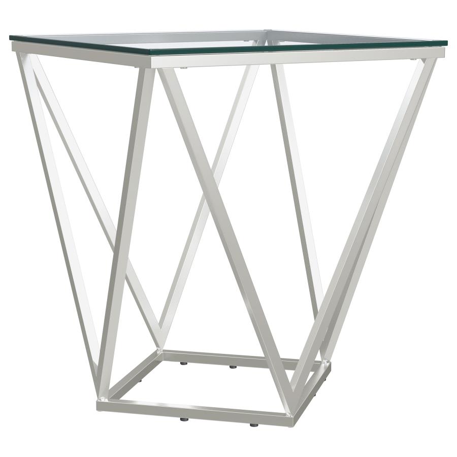 (image for) Brittania Square Glass Top Geometric End Table Nickel