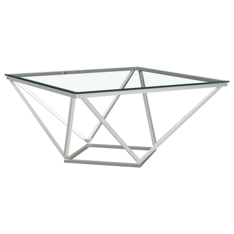 (image for) Brittania Square Glass Top Geometric Coffee Table Nickel