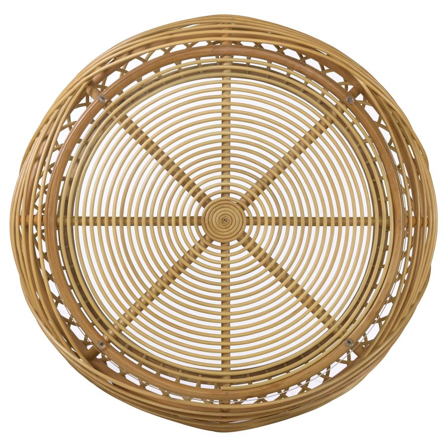 (image for) Dahlia Round Glass Top Woven Rattan Coffee Table Natural