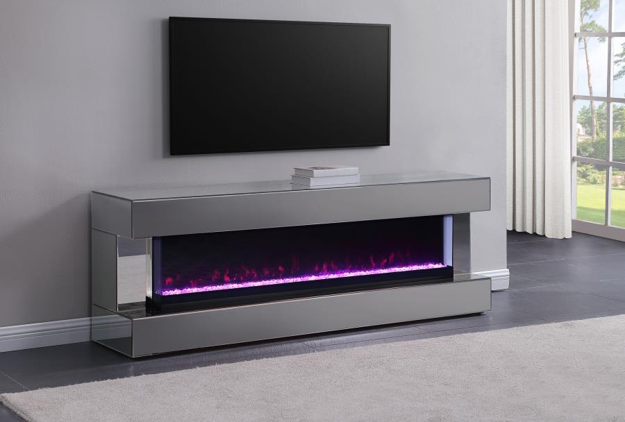 (image for) Vallerie 71" TV Stand with Visual Flame Box Grey Mirror