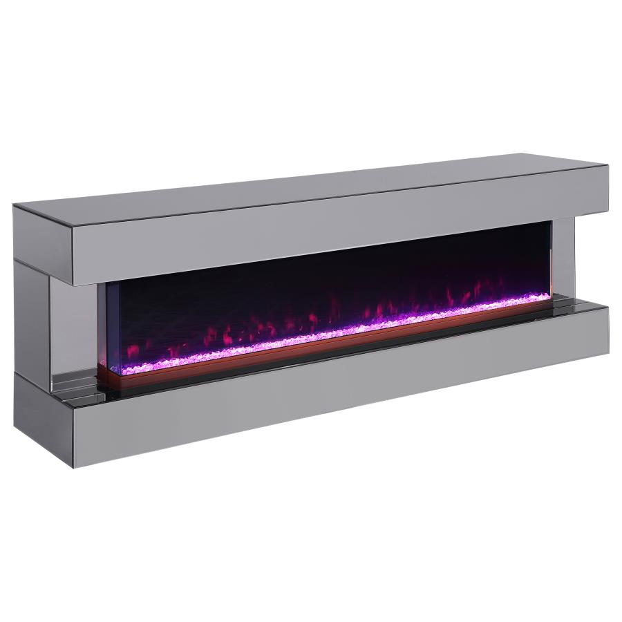 (image for) Vallerie 71" TV Stand with Visual Flame Box Grey Mirror