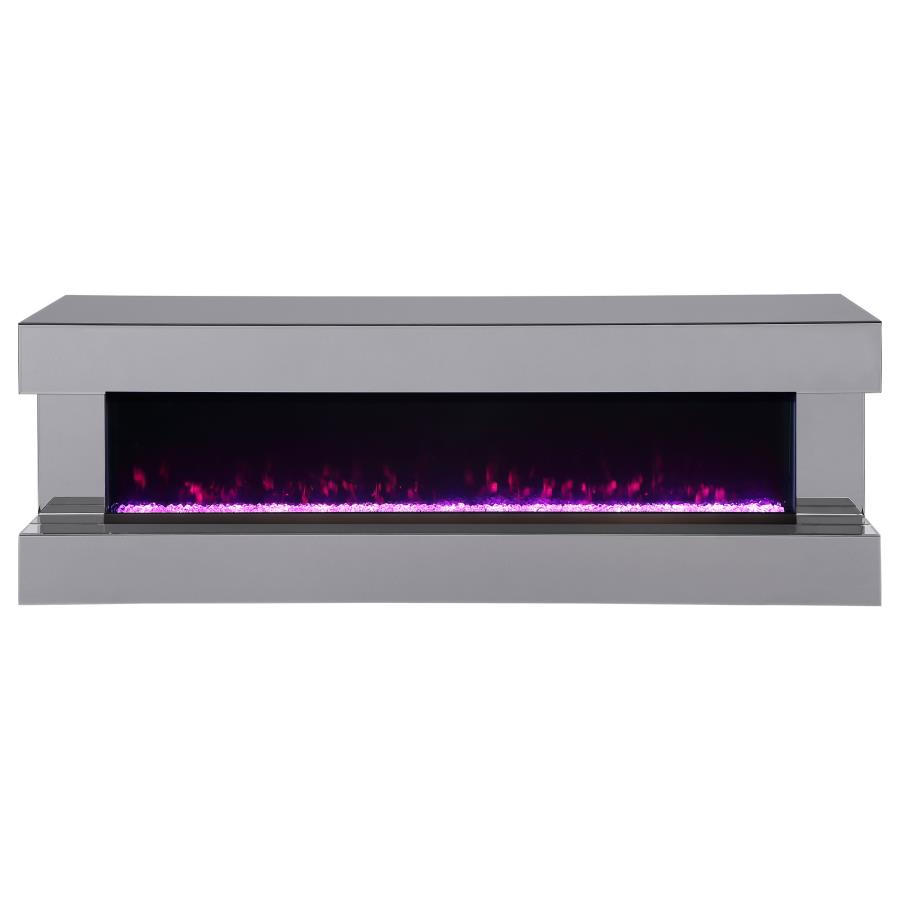 (image for) Vallerie 71" TV Stand with Visual Flame Box Grey Mirror