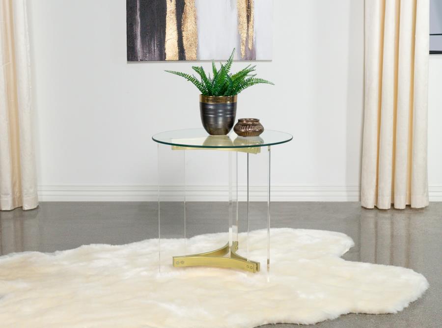 (image for) Janessa Round Glass Top Acrylic Leg End Table Matte Brass