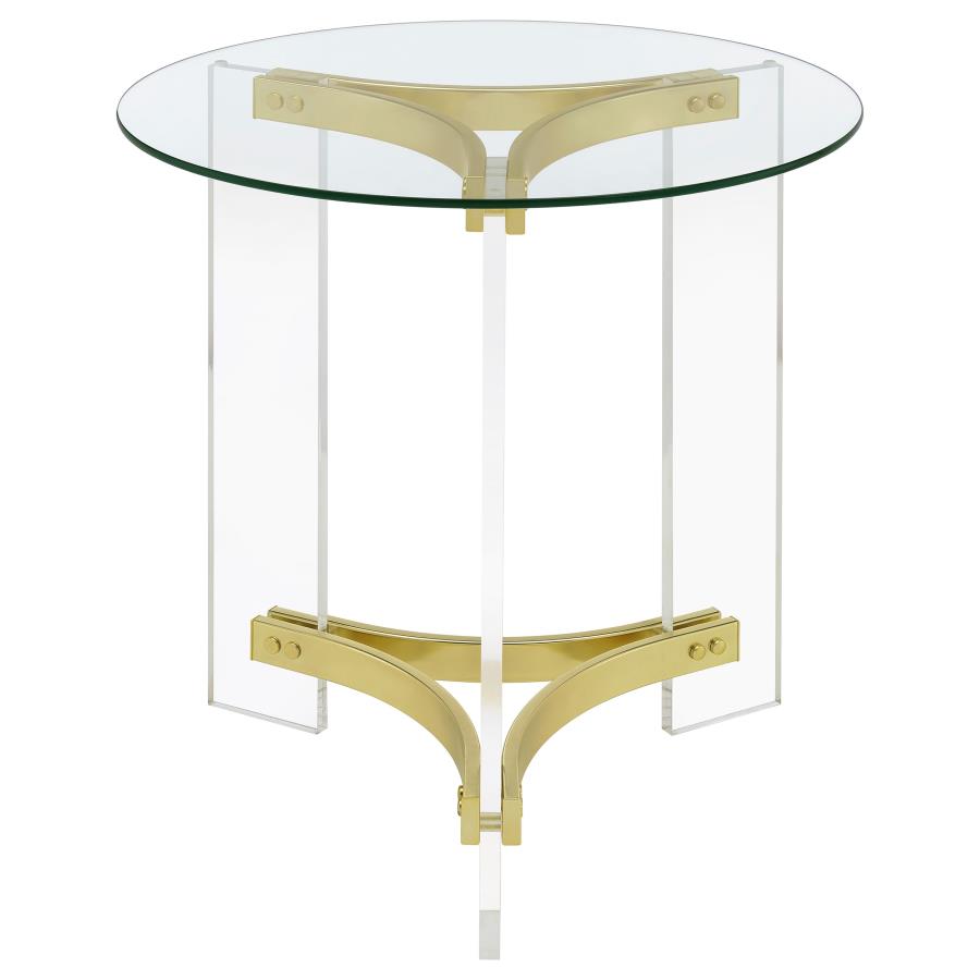 (image for) Janessa Round Glass Top Acrylic Leg End Table Matte Brass